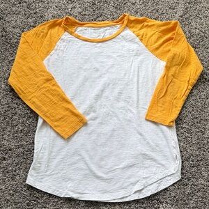 Old Navy Slub Knit Mustard Yellow and White Raglan Baseball Tee Shirt XS